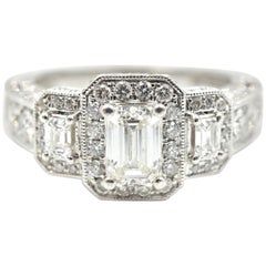 14 Karat White Gold Emerald 2.35 Carat Diamond Three-Stone Engagement Ring