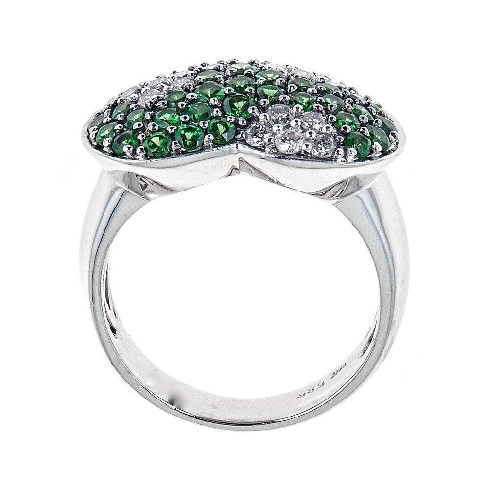 Modern Heart shaped Green Sapphire diamond accent Cocktail Ring 14 karat White Gold