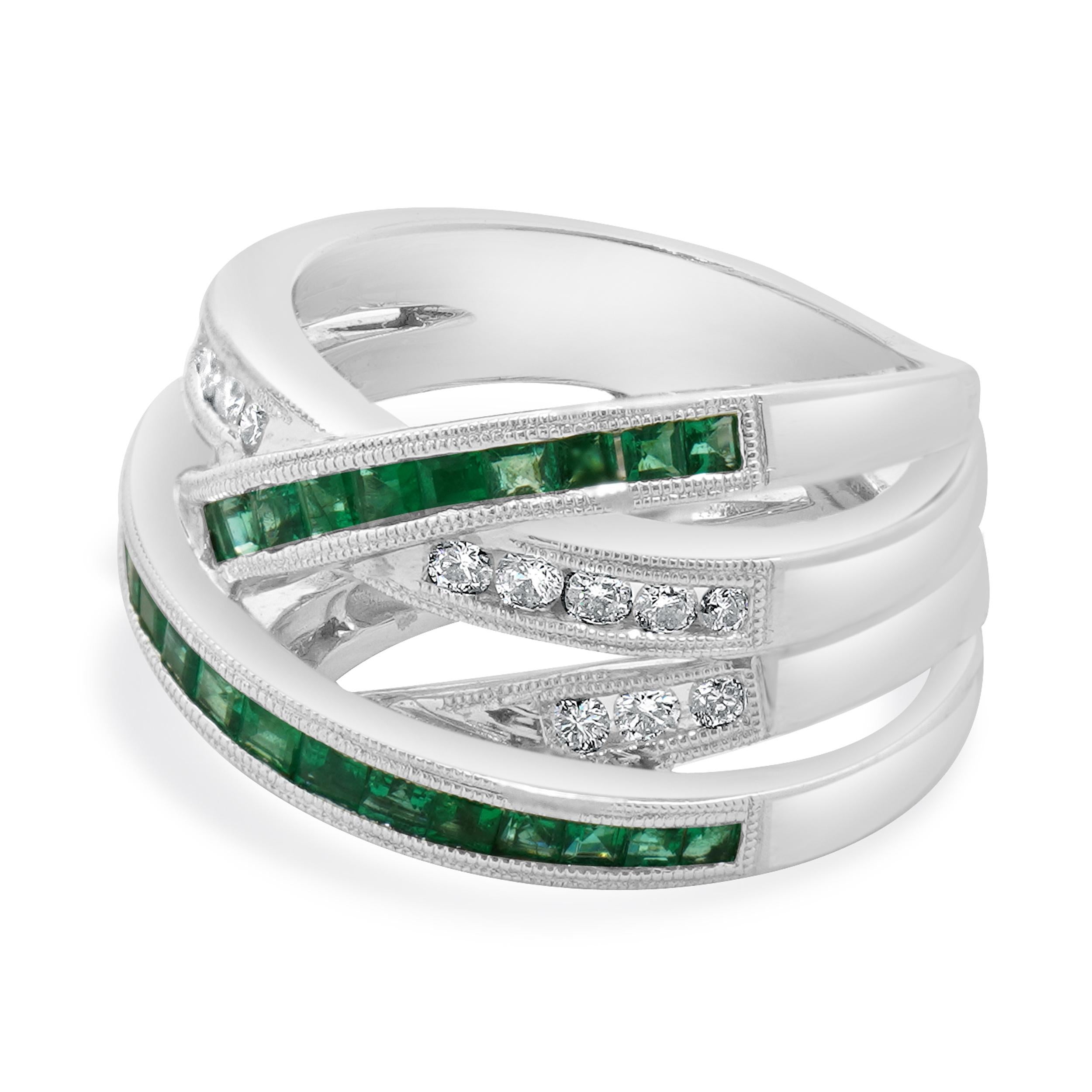Designer: custom
Material: 14K white gold
Emerald: square cut = 1.00cttw
Diamond: round brilliant cut = 0.55cttw
Color: H
Clarity: SI1
Weight: 8.96 grams

235-979