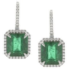 14 Karat White Gold Emerald and Diamond Drop Earrings