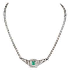 14 Karat White Gold, Emerald, and Diamond Necklace