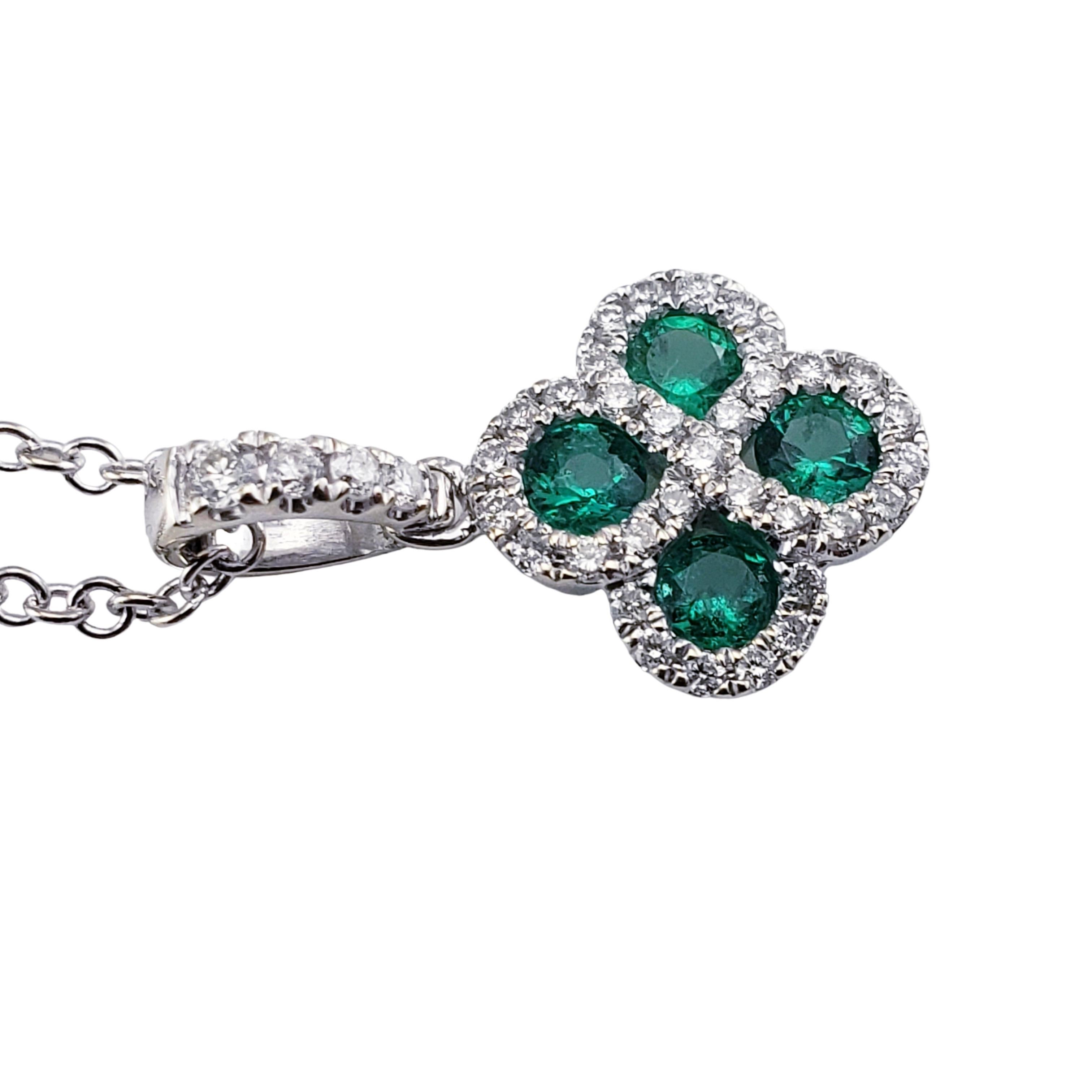 Brilliant Cut 14 Karat White Gold Lab Created Emerald and Diamond Pendant Necklace