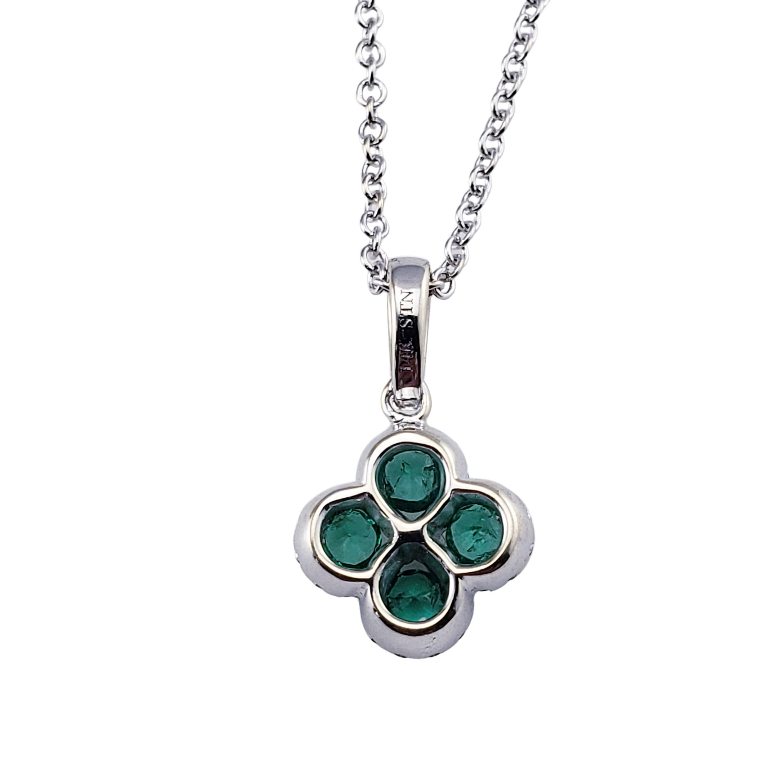 14 Karat White Gold Lab Created Emerald and Diamond Pendant Necklace In Good Condition In Washington Depot, CT