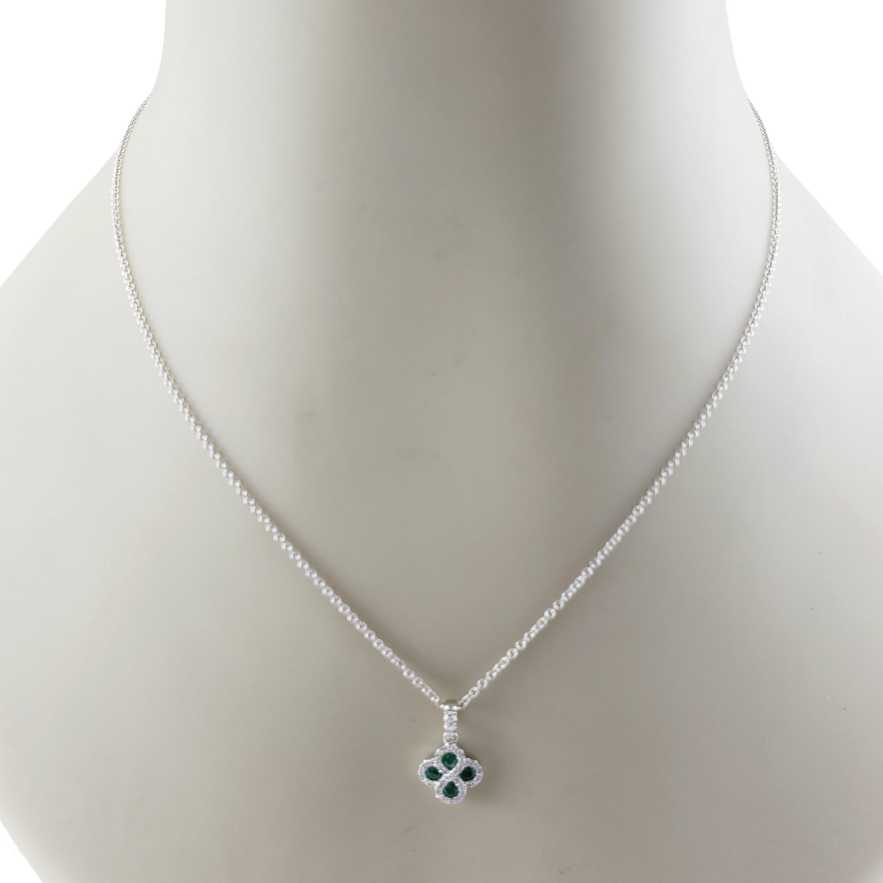 14 Karat White Gold Lab Created Emerald and Diamond Pendant Necklace 2