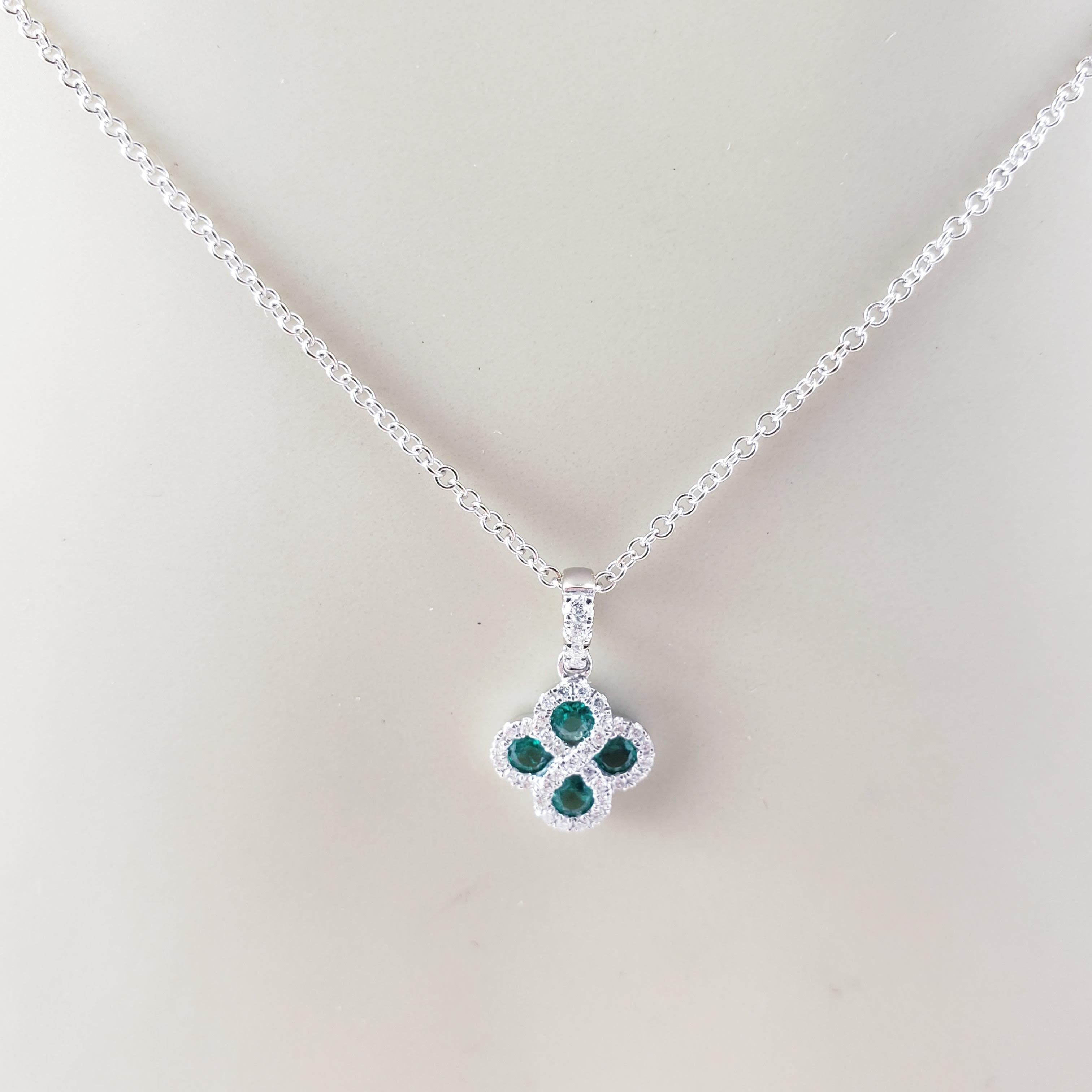 14 Karat White Gold Lab Created Emerald and Diamond Pendant Necklace 3