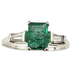 Vintage 14 Karat White Gold Emerald and Diamond Ring
