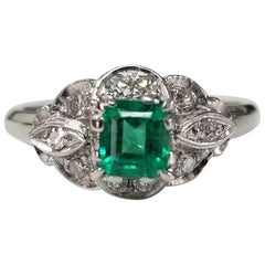 14 Karat White Gold Emerald and Diamond Ring