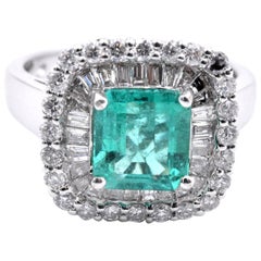 14 Karat White Gold Emerald and Diamond Ring