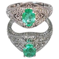 14 Karat White Gold, Emerald and Diamond Ring