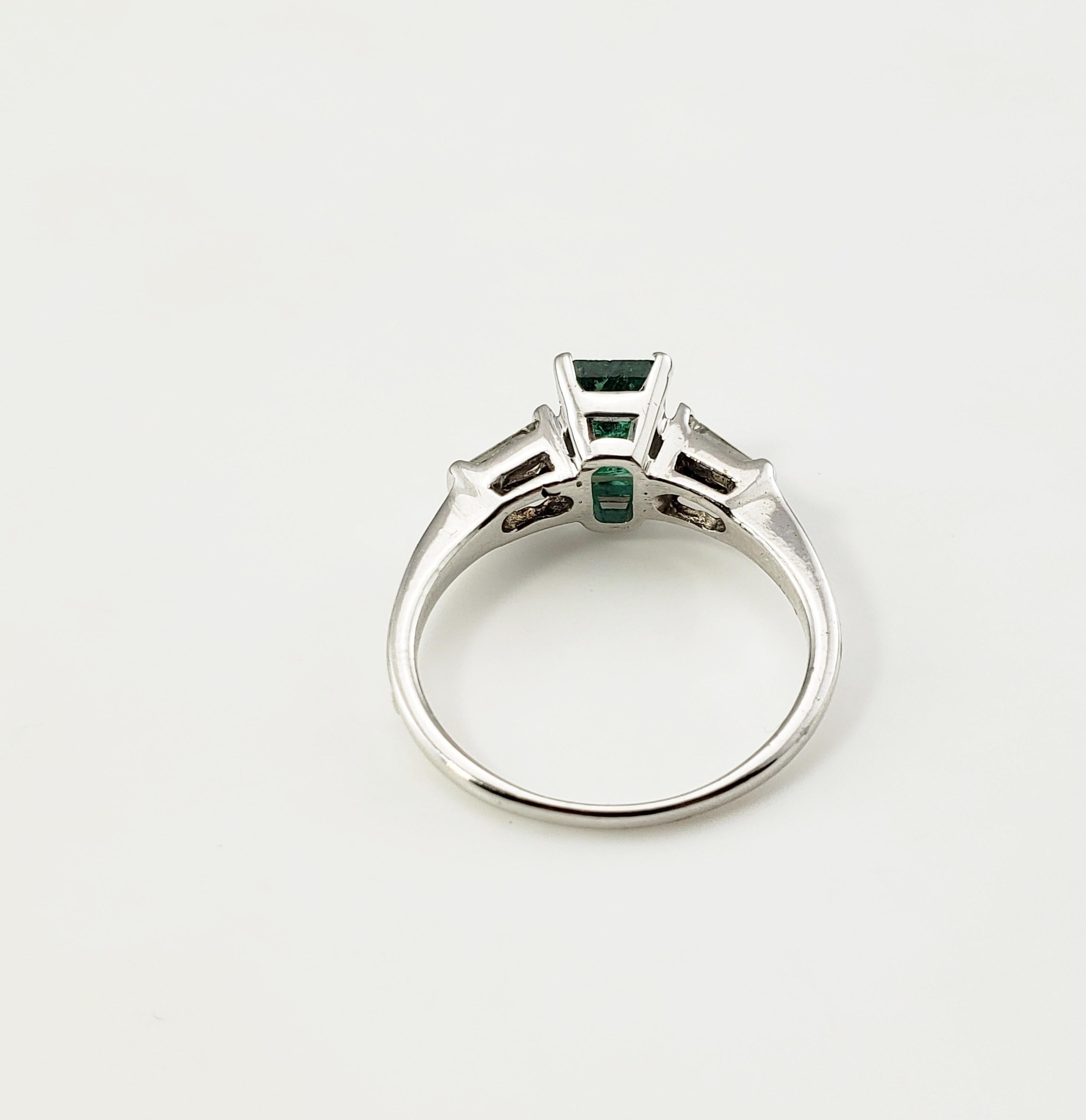 Baguette Cut 14 Karat White Gold Emerald and Diamond Ring 