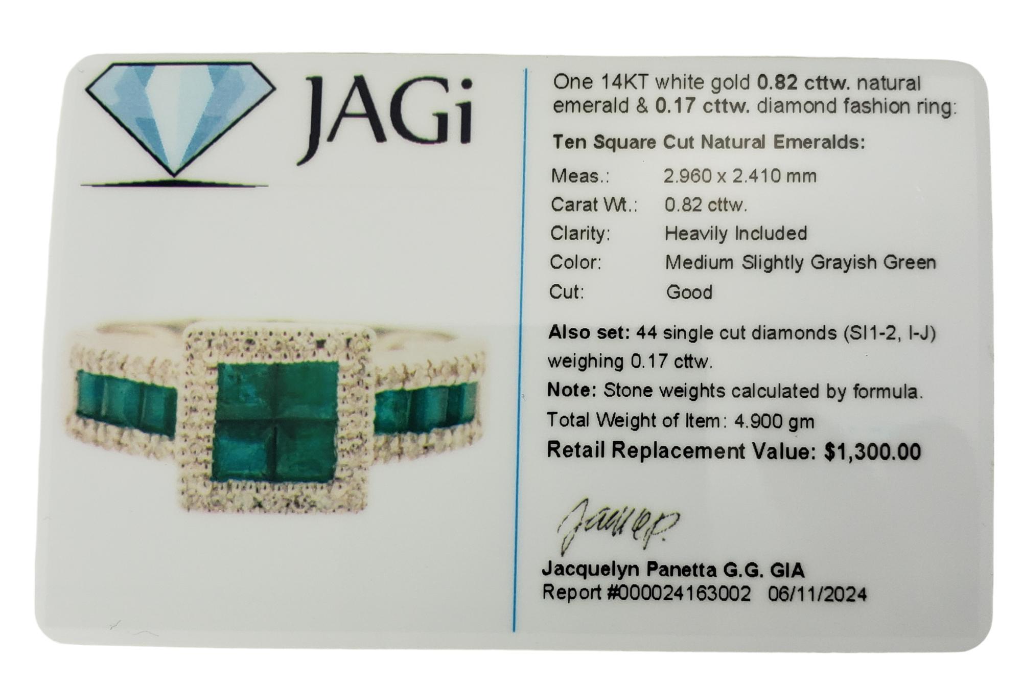 Anillo de oro blanco de 14 quilates con esmeralda y diamantes talla 7  #17922 en venta 3