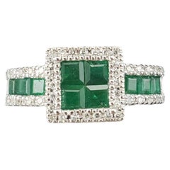 14 Karat White Gold Emerald and Diamond Ring Size 7  #17922