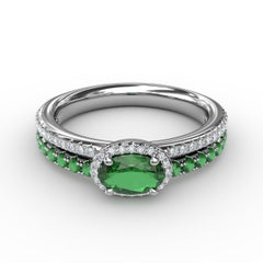 14 Karat White Gold Emerald and Diamond Two-Row Ring