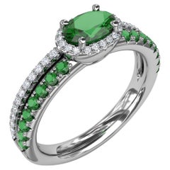 14 Karat White Gold Emerald and Diamond Two-Row Ring