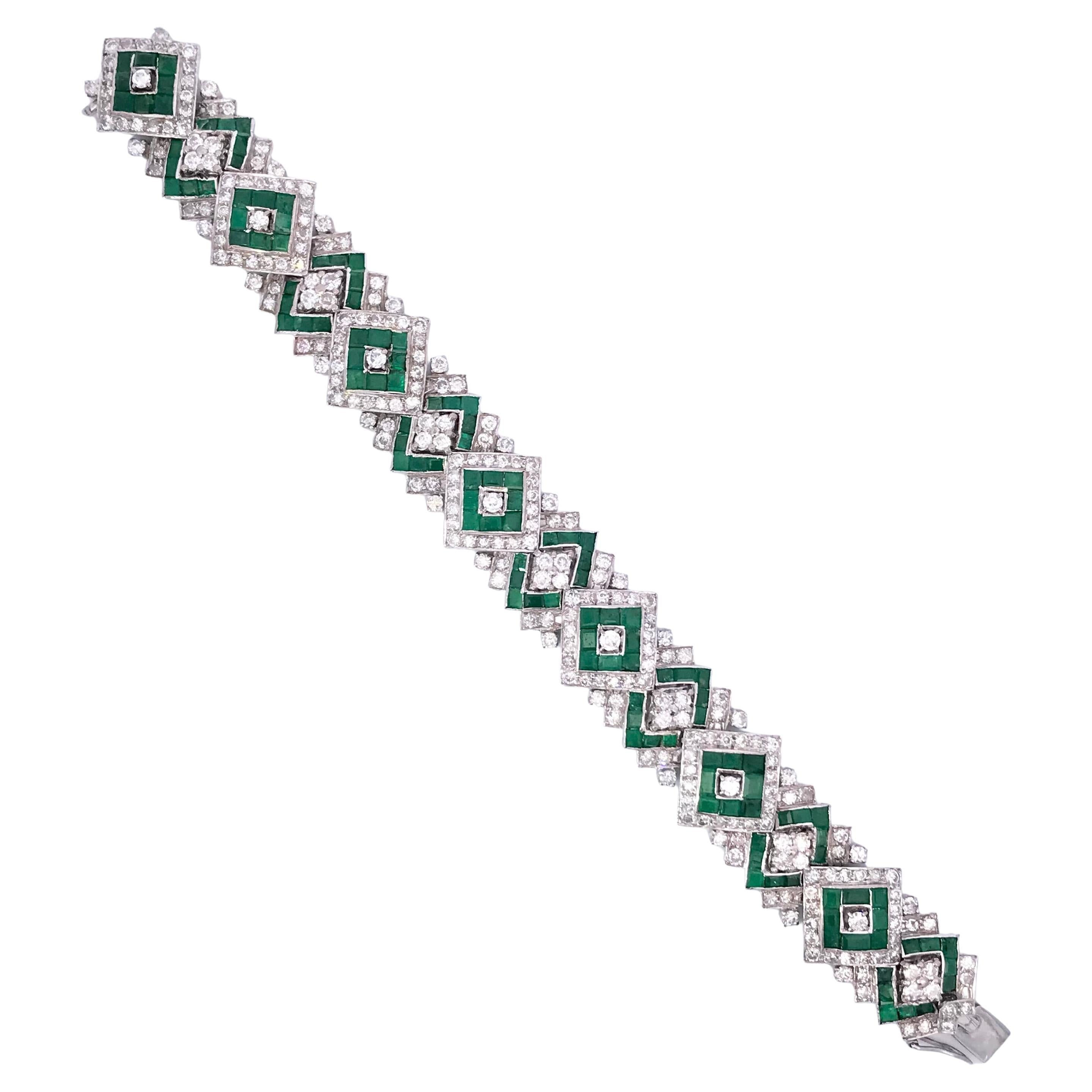 14 Karat White Gold Emerald and Diamond Bracelet