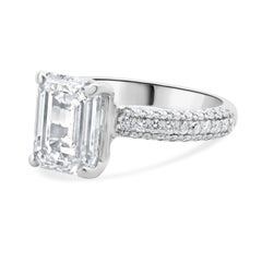 18 Karat White Gold Emerald Cut Diamond Engagement Ring