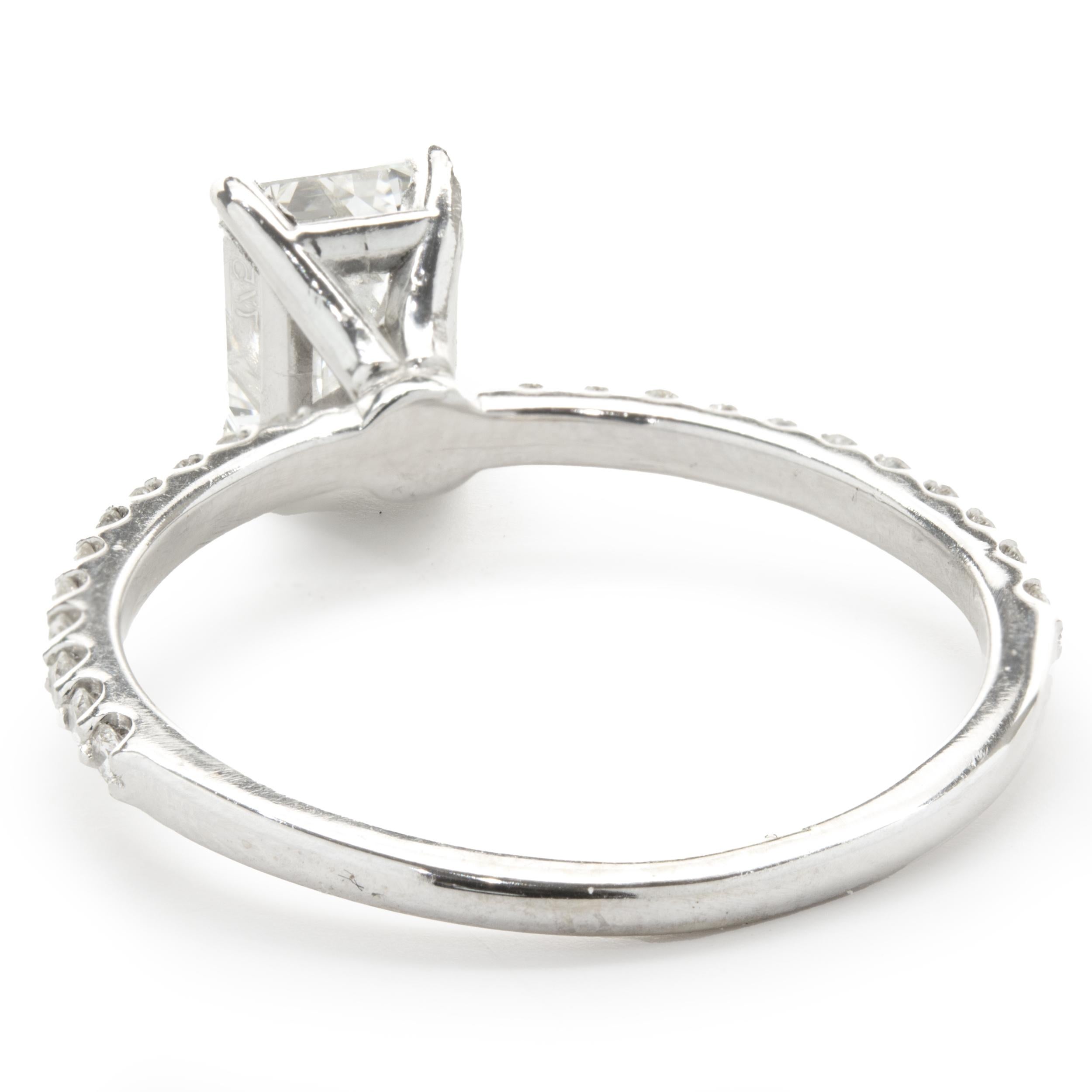 Women's 14 Karat White Gold Emerald Cut Diamond Engagement Ring For Sale