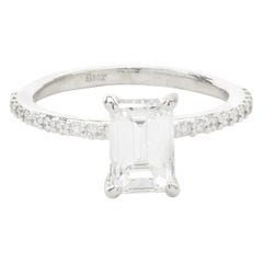 14 Karat White Gold Emerald Cut Diamond Engagement Ring