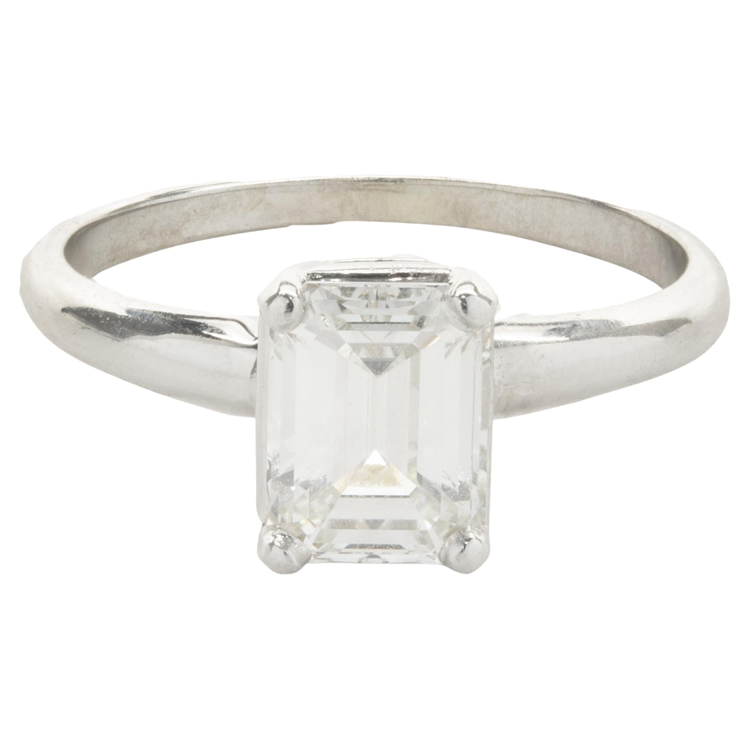 14 Karat White Gold Emerald Cut Diamond Engagement Ring For Sale