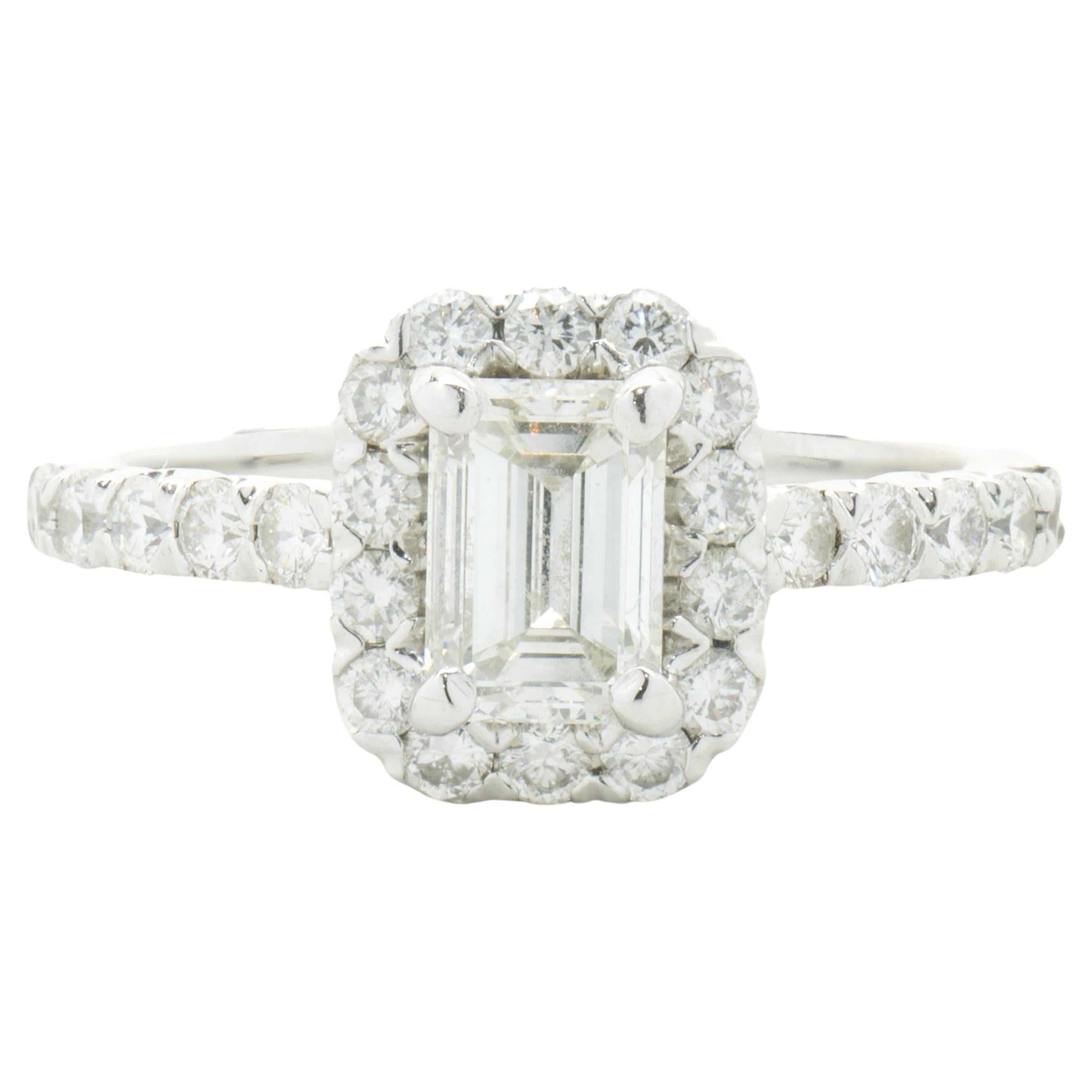 14 Karat White Gold Emerald Cut Diamond Engagement Ring For Sale