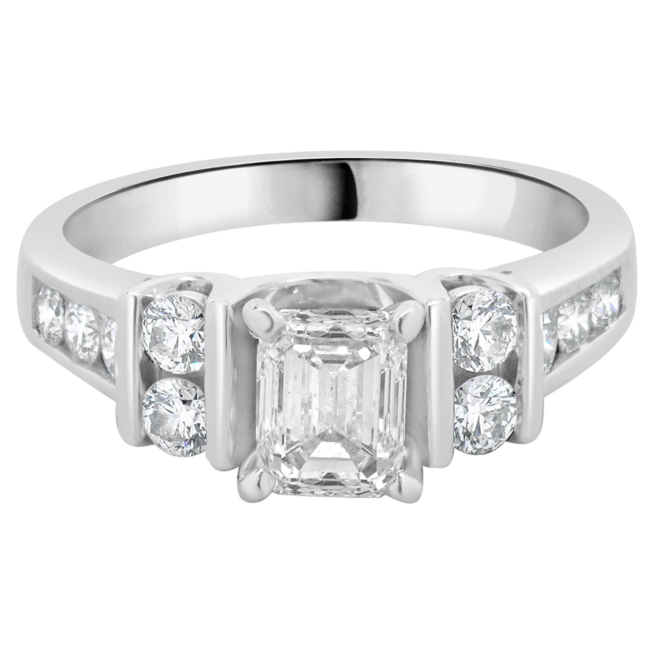 14 Karat White Gold Emerald Cut Diamond Engagement Ring