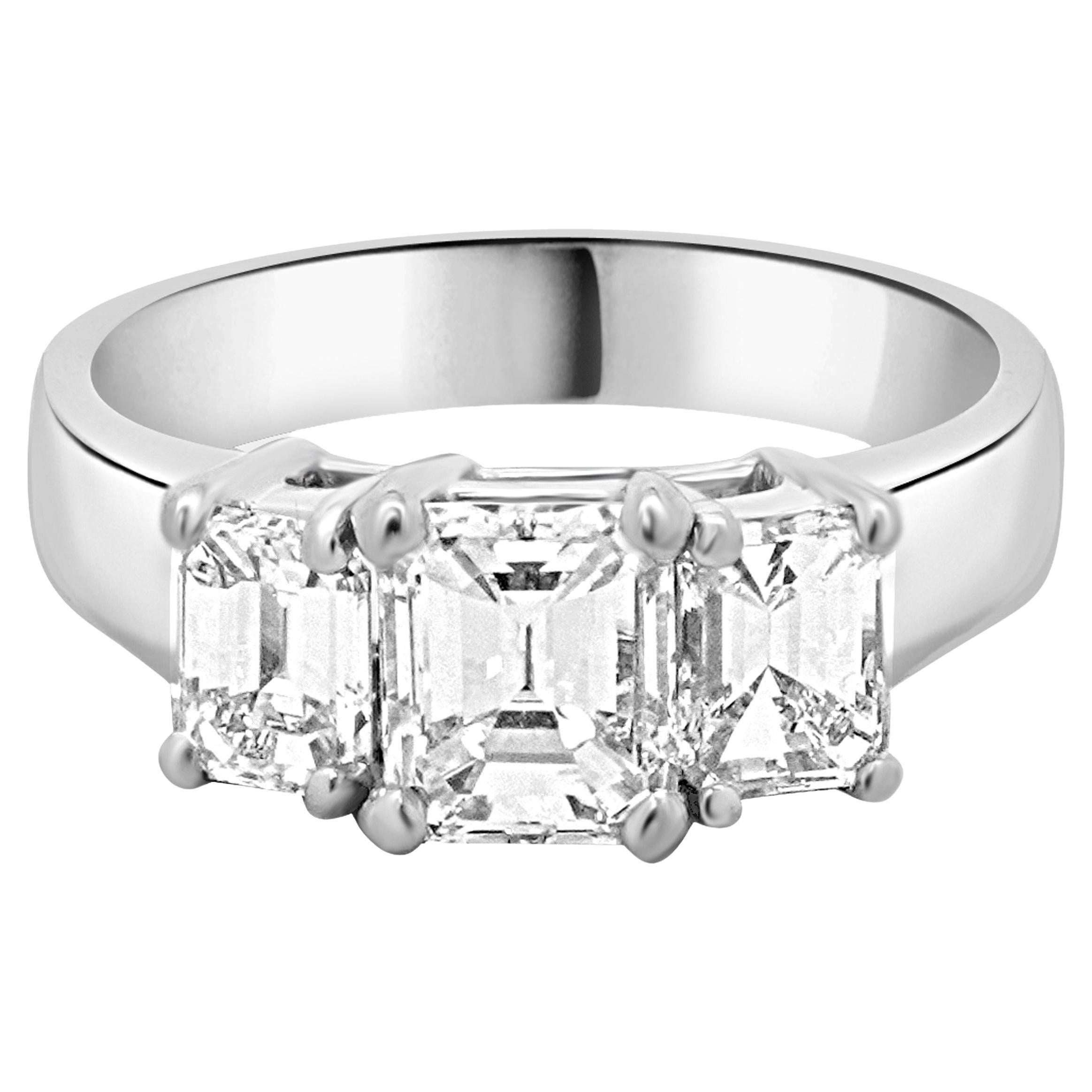 14 Karat White Gold Emerald Cut Diamond Engagement Ring