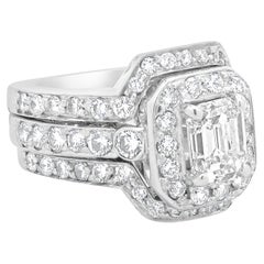 14 Karat White Gold Emerald Cut Diamond Engagement Ring Set
