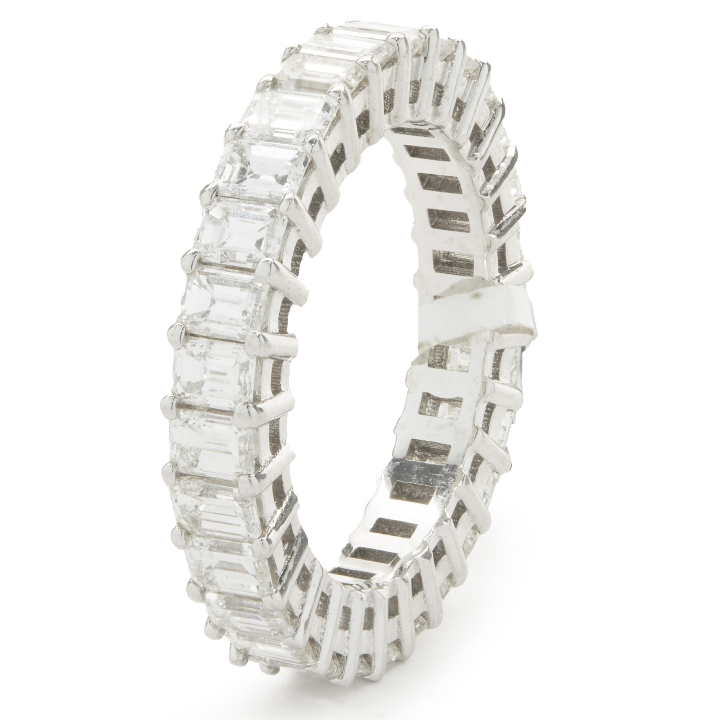 Women's 14 Karat White Gold Emerald Cut Diamond Eternity Band For Sale