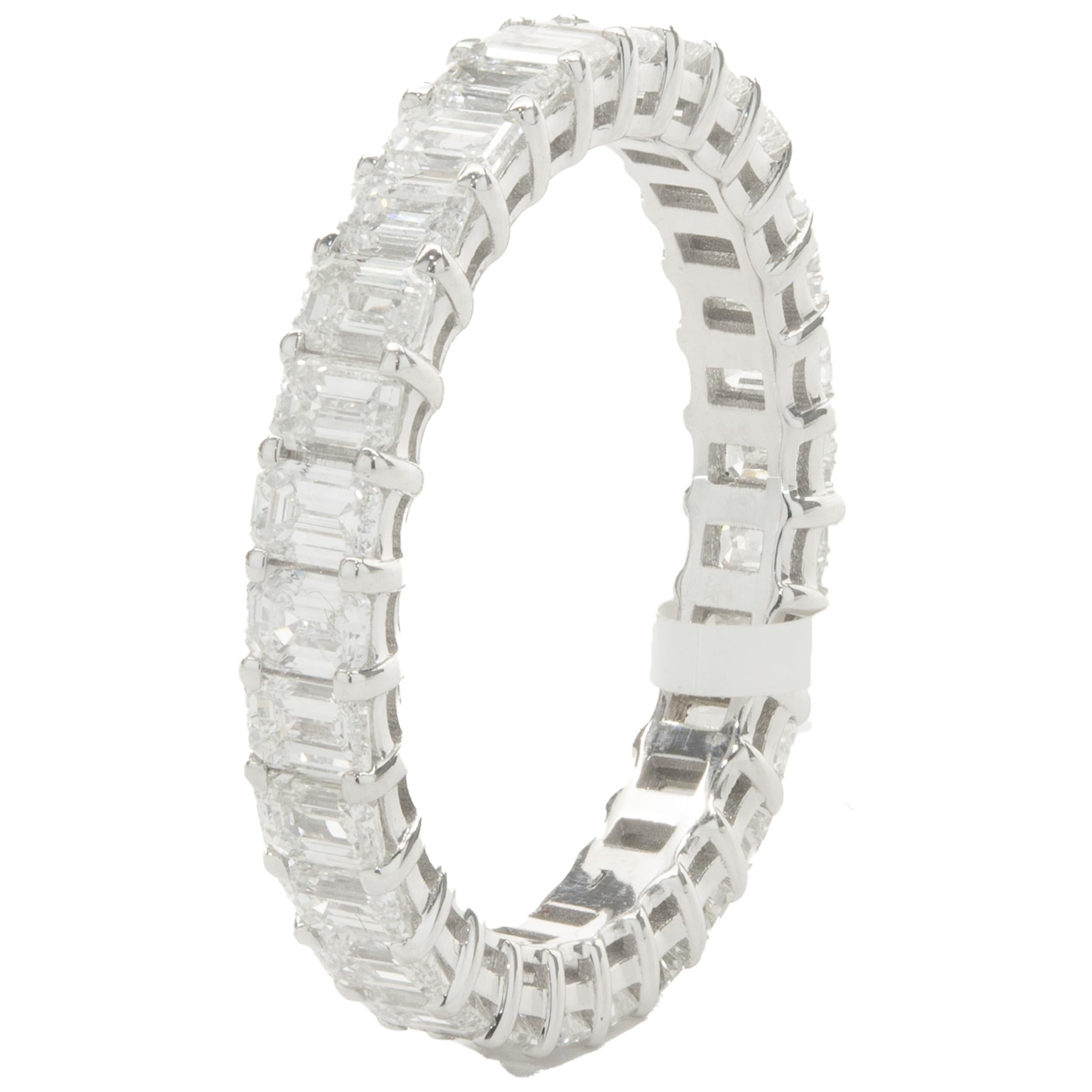Women's 14 Karat White Gold Emerald Cut Diamond Eternity Band For Sale