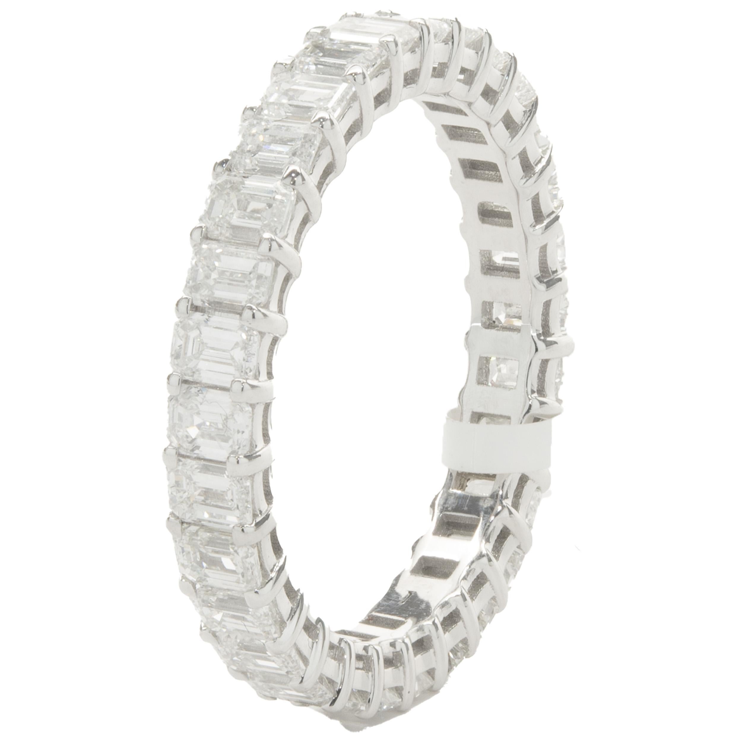 Women's 14 Karat White Gold Emerald Cut Diamond Eternity Band For Sale