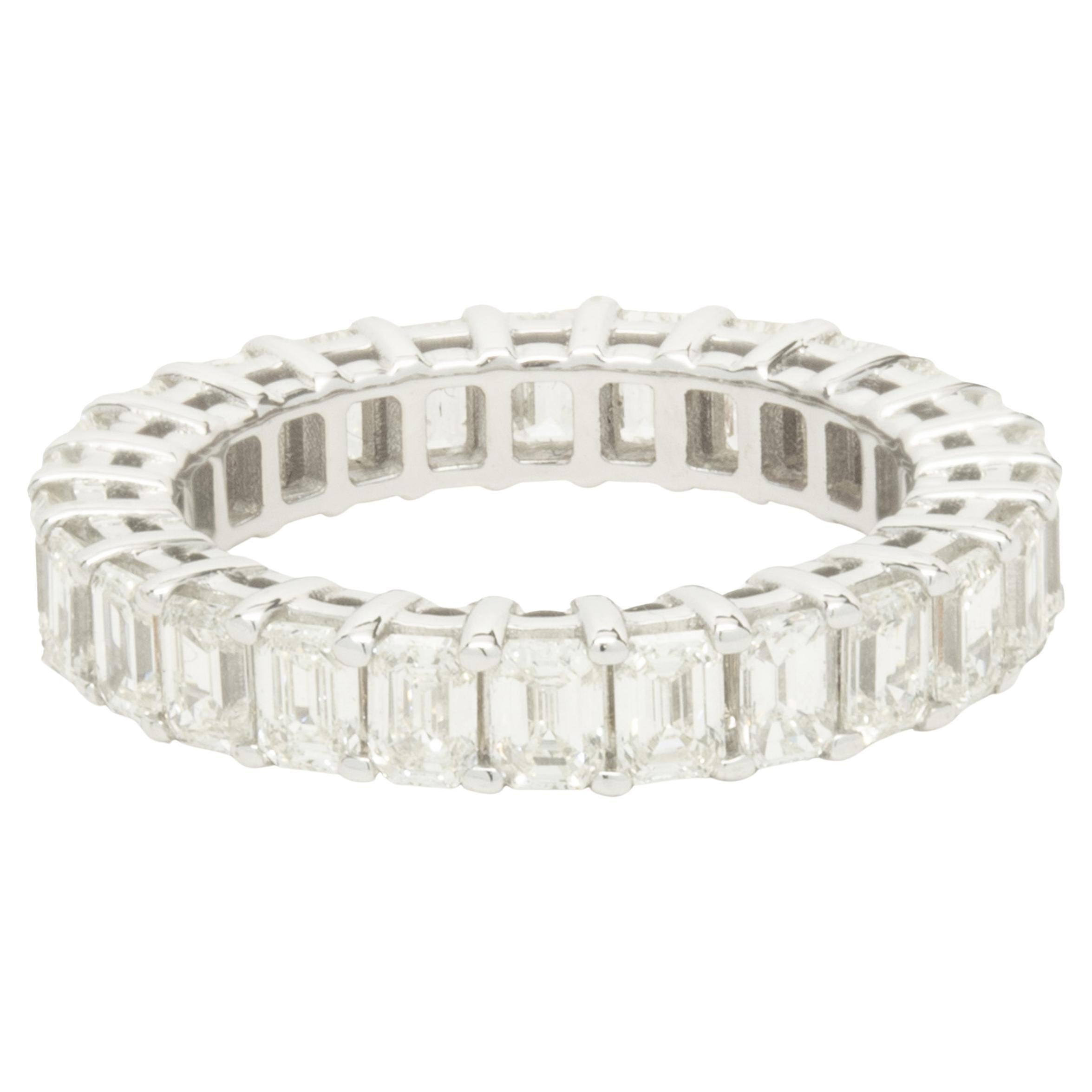 14 Karat White Gold Emerald Cut Diamond Eternity Band For Sale