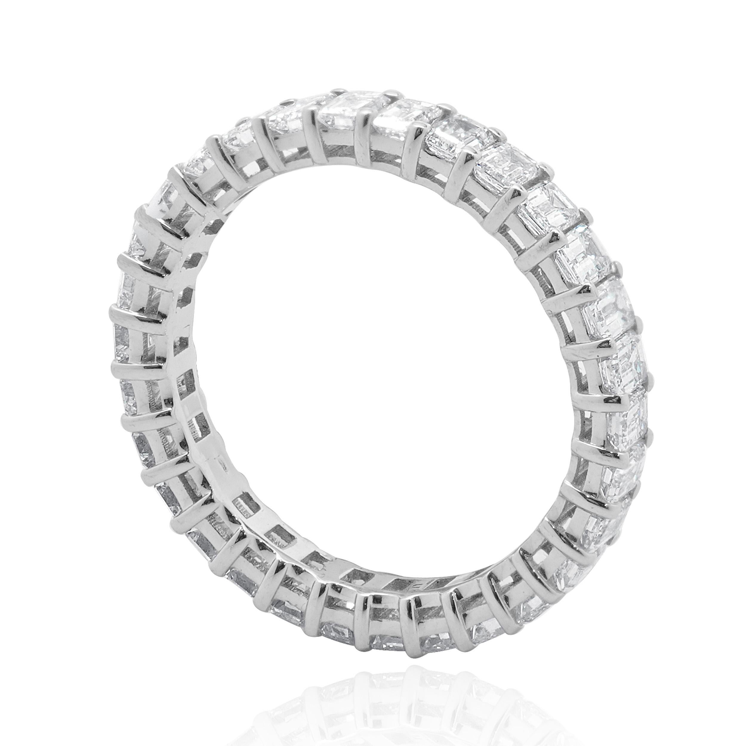 Women's 14 Karat White Gold Emerald Cut Diamond Eternity Ring For Sale