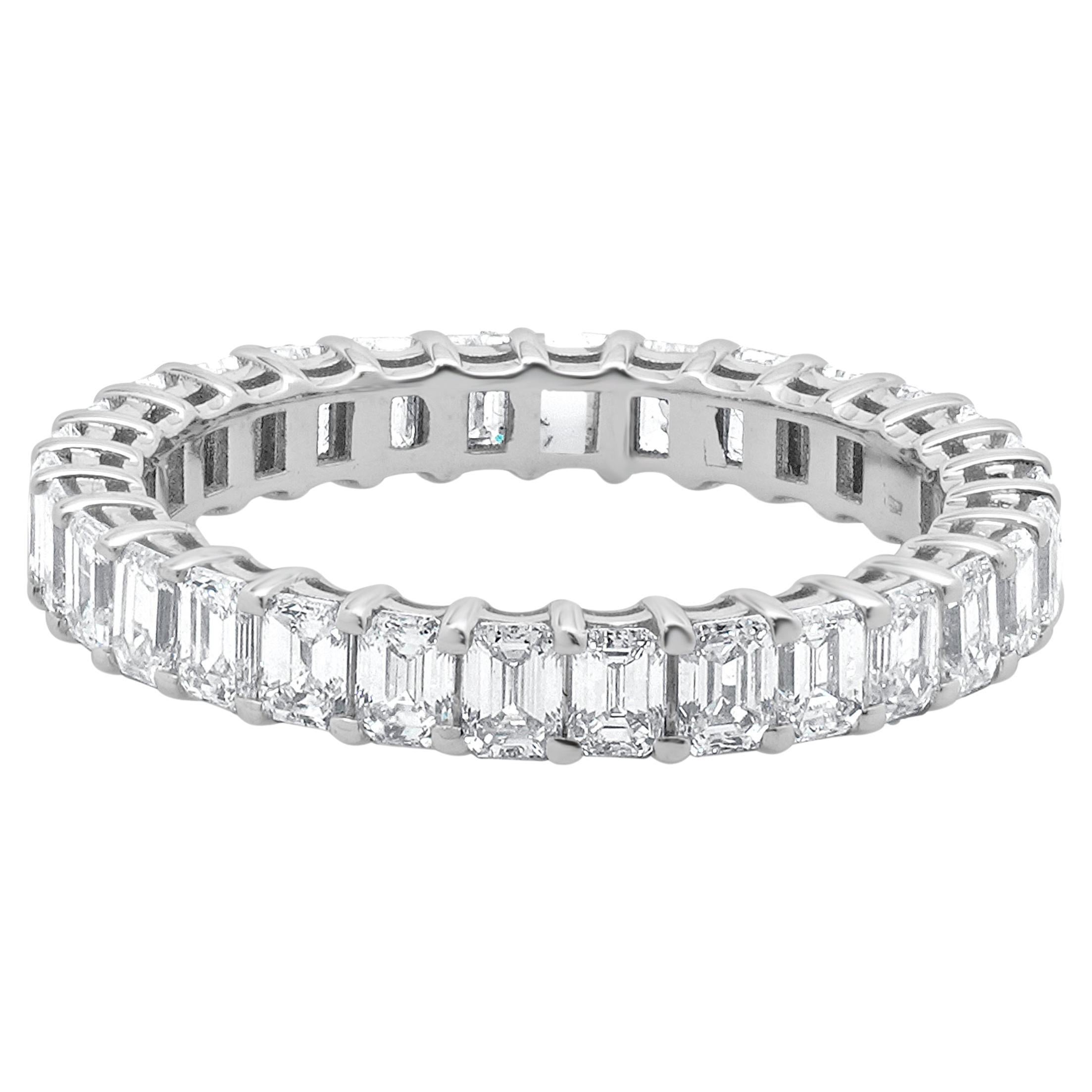 14 Karat White Gold Emerald Cut Diamond Eternity Ring For Sale