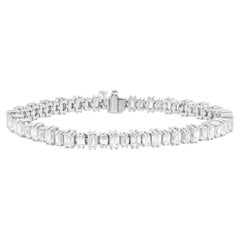 14 Karat White Gold Emerald Cut Diamond Tennis Bracelet