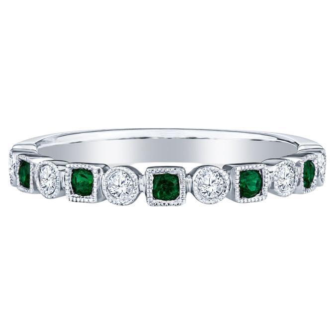 Alternating Emerald Diamond Gold Wedding Band Ring at 1stDibs | emerald ...