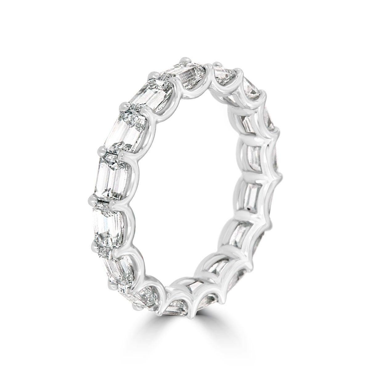 For Sale:  14 Karat White Gold Emerald Eternity Diamond Ring '3 3/4 Carat' 2