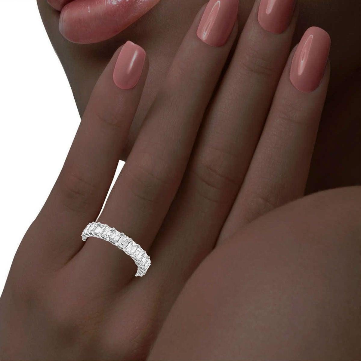 For Sale:  14 Karat White Gold Emerald Eternity Diamond Ring '4 1/2 Carat' 4