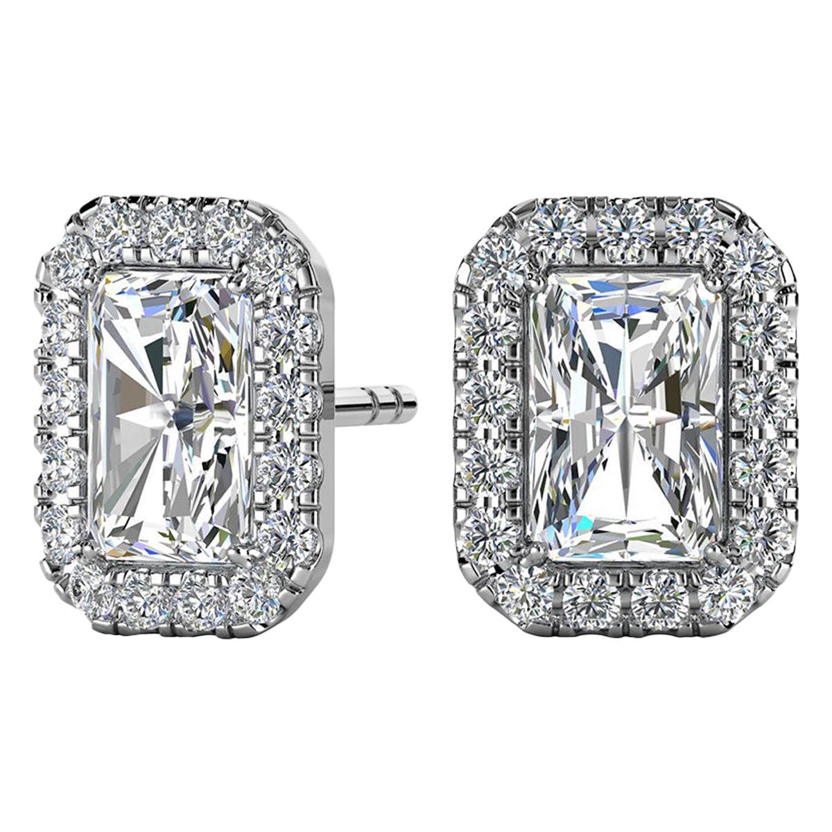 14 Karat White Gold Emerald Halo Diamond Earrings '1 1/2 Carat' For Sale