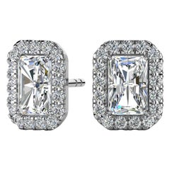 Used 14 Karat White Gold Emerald Halo Diamond Earrings '1 1/2 Carat'