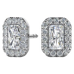 14 Karat White Gold Emerald Halo Diamond Earrings '1 Carat'