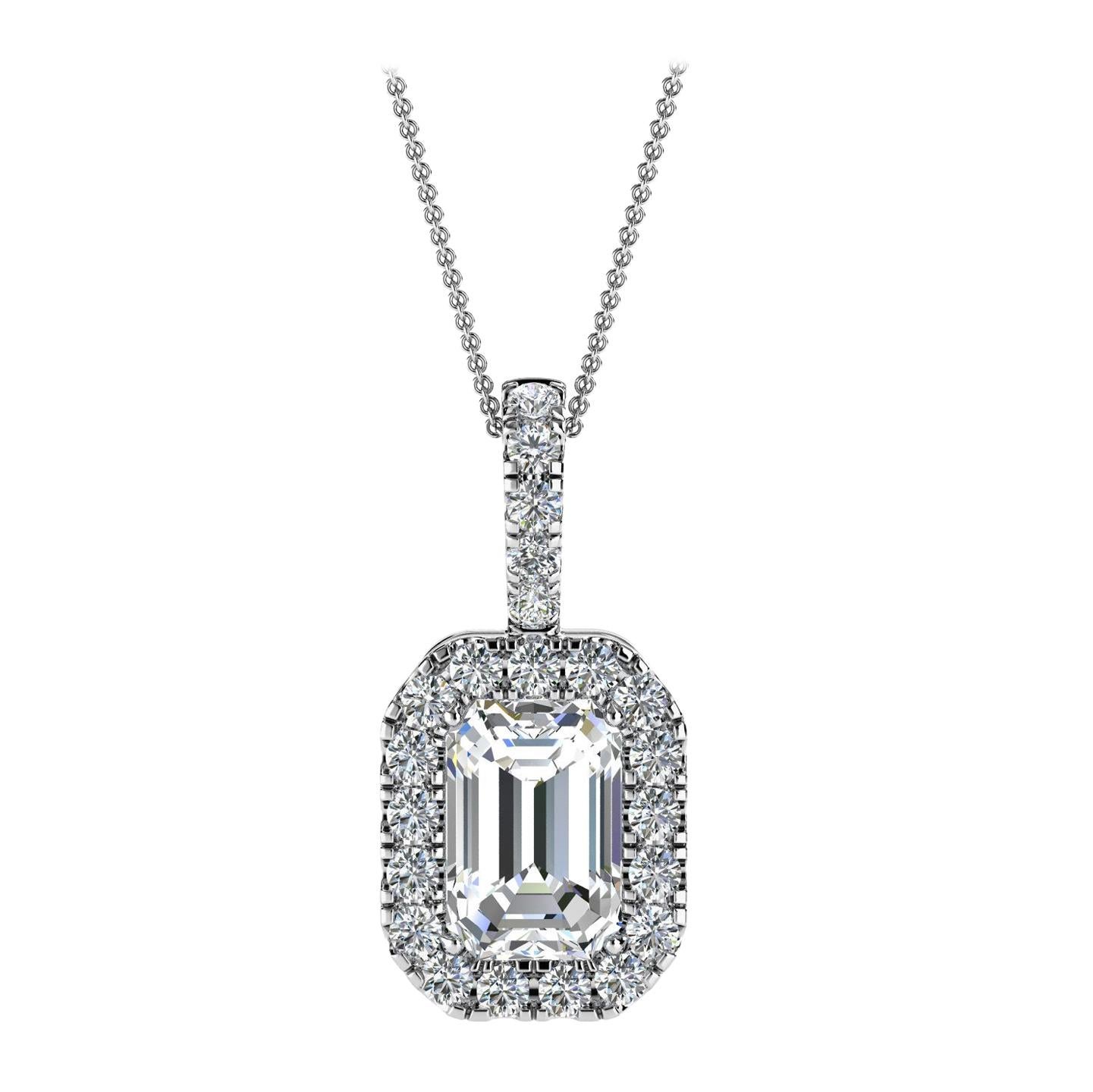 14 Karat White Gold Emerald Halo Diamond Pendant '1/2 Carat'