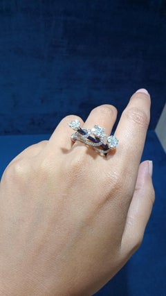 14 Karat White Gold Enamel Fancy Shape White Diamond Ring