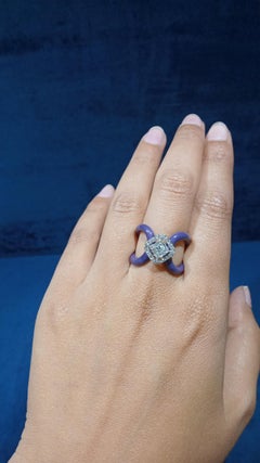 14 Karat White Gold Enamel Fancy Shape White Diamond Ring