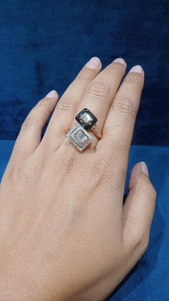14 Karat White Gold Enamel Fancy Shape White Diamond Ring