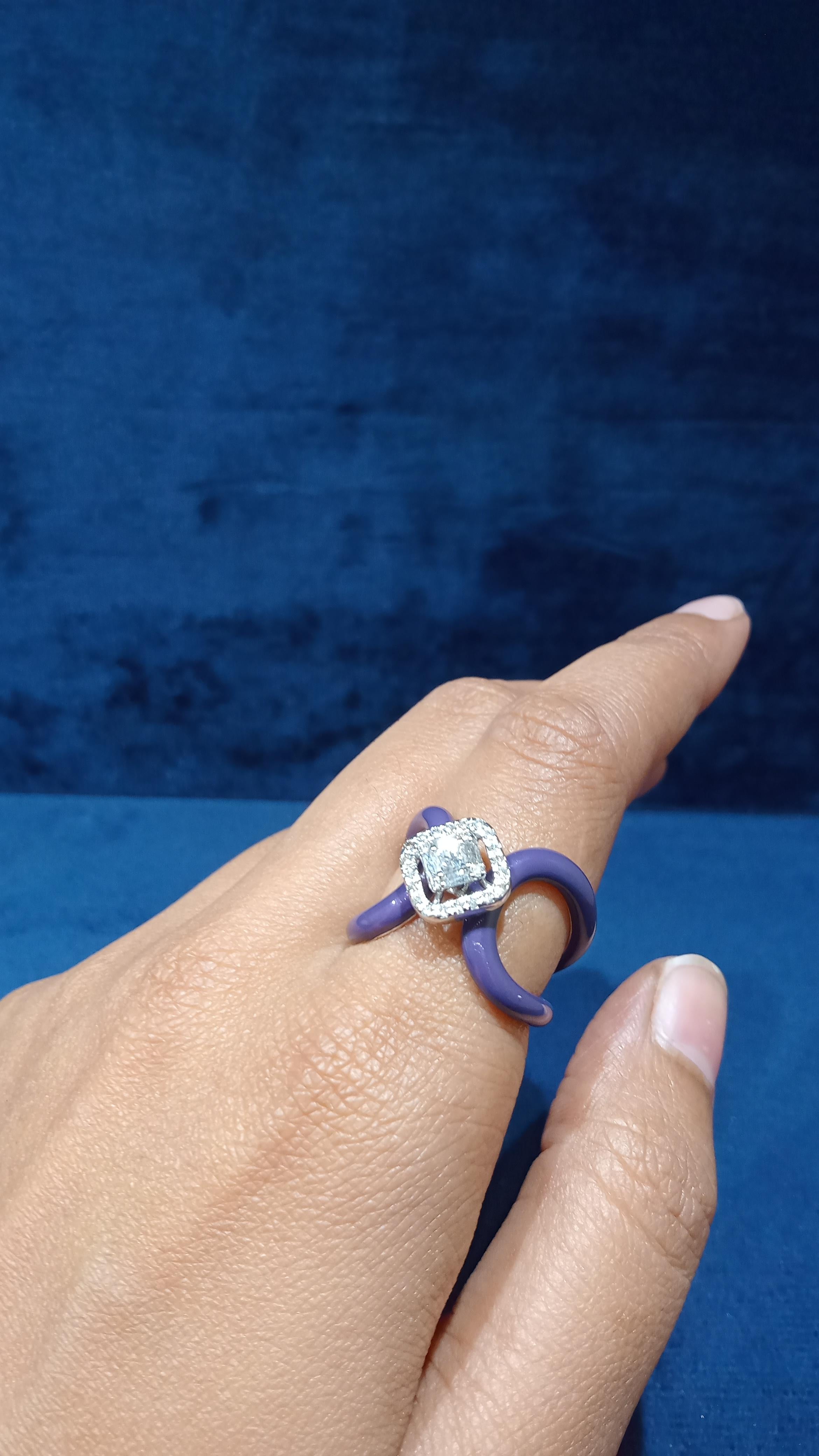 For Sale:  14 Karat White Gold Enamel Fancy Shape White Diamond Ring 3