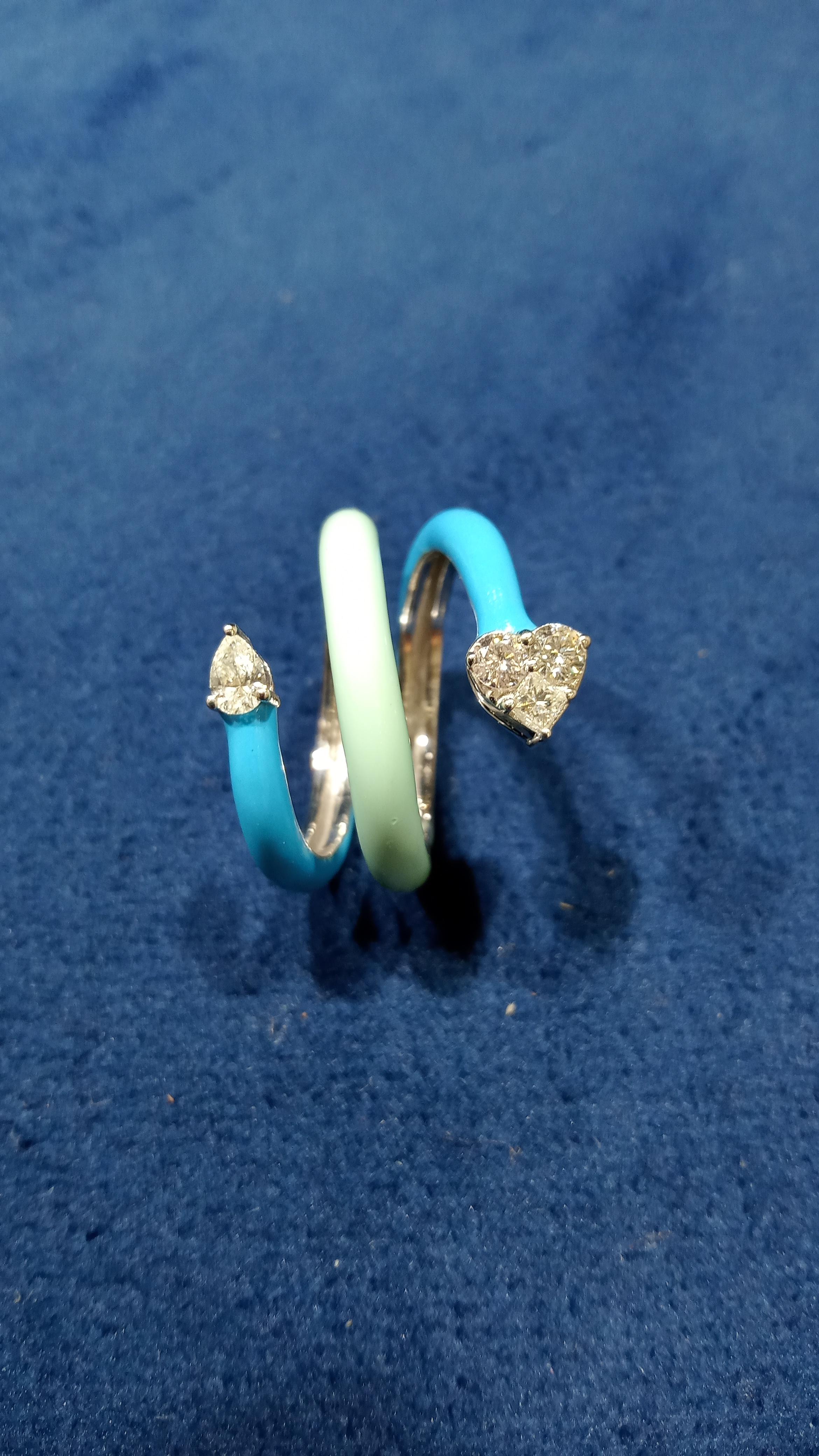 For Sale:  14 Karat White Gold Enamel Fancy Shape White Diamond Ring 5
