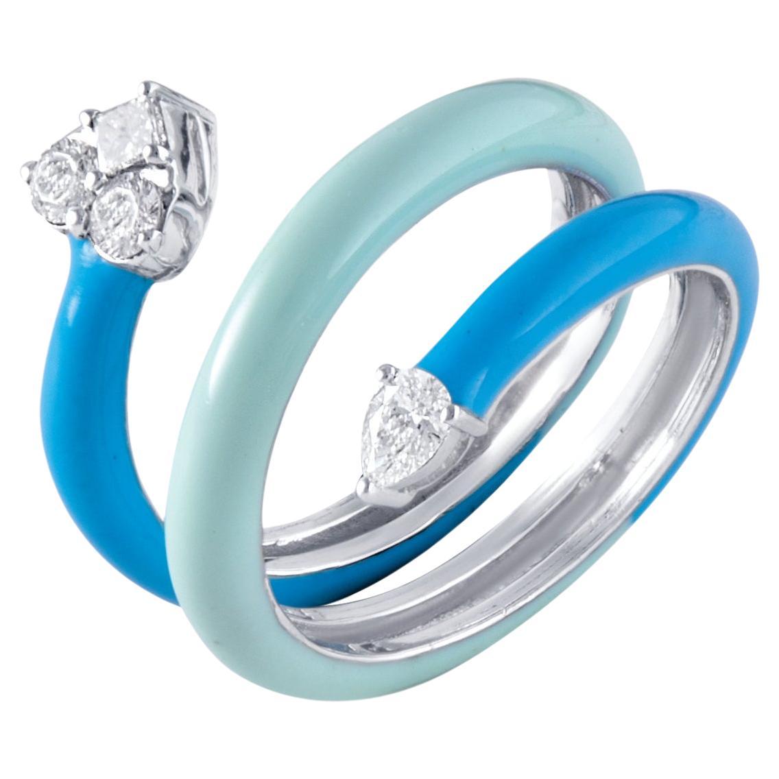 For Sale:  14 Karat White Gold Enamel Fancy Shape White Diamond Ring