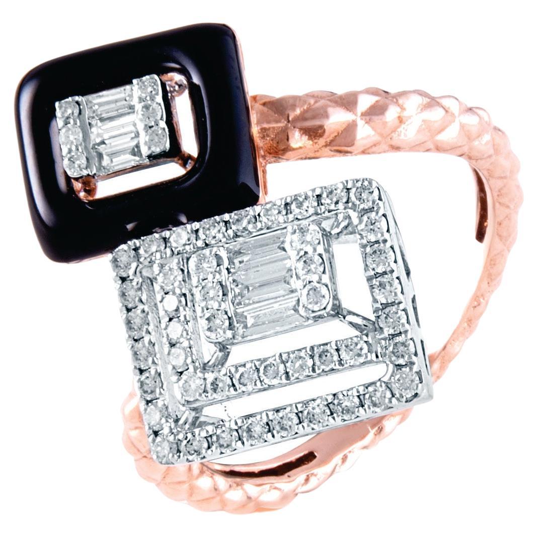 For Sale:  14 Karat White Gold Enamel Fancy Shape White Diamond Ring