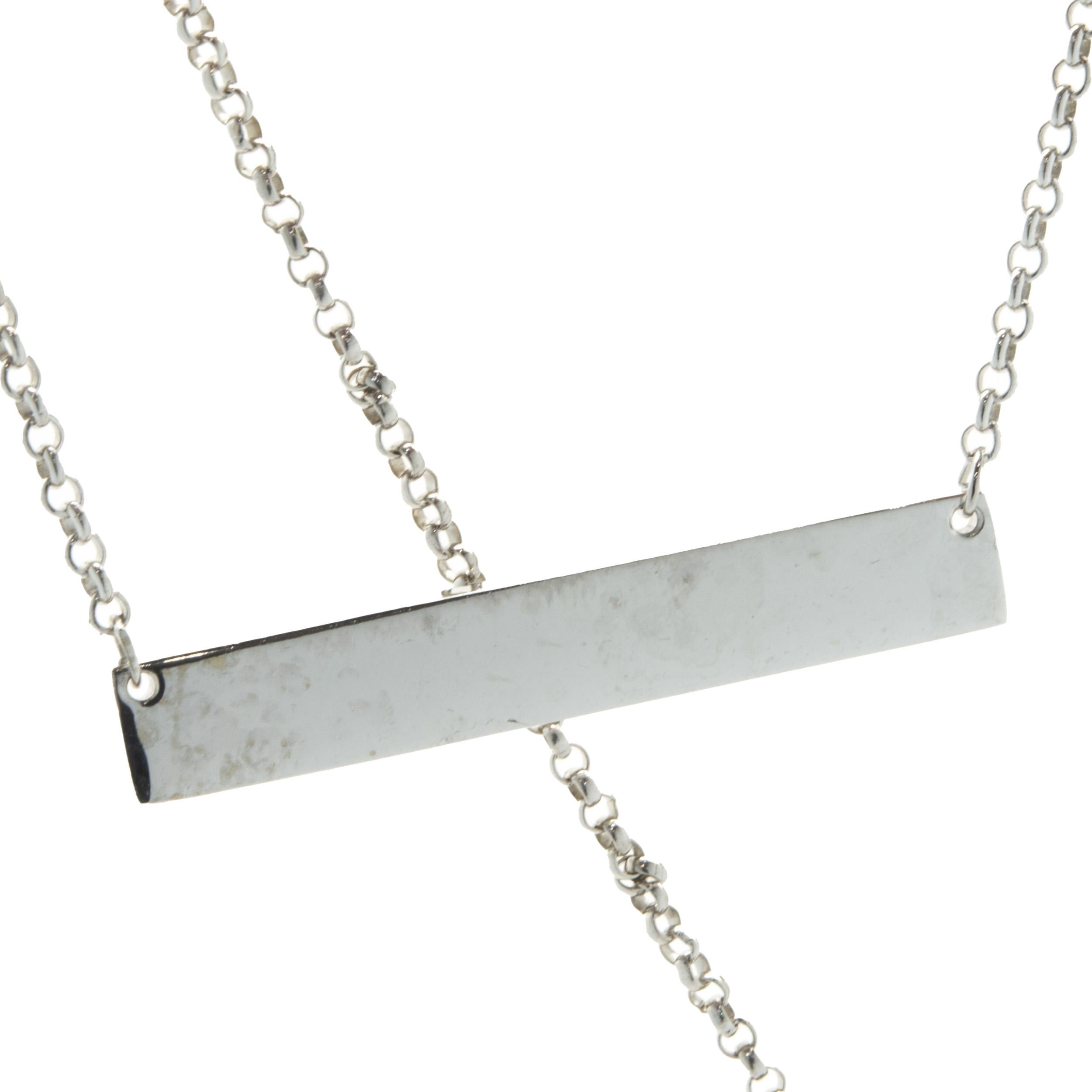Designer: custom
Material: 14K white gold
Dimensions: necklace measures 16-inches in length
Weight: 11.8 grams
