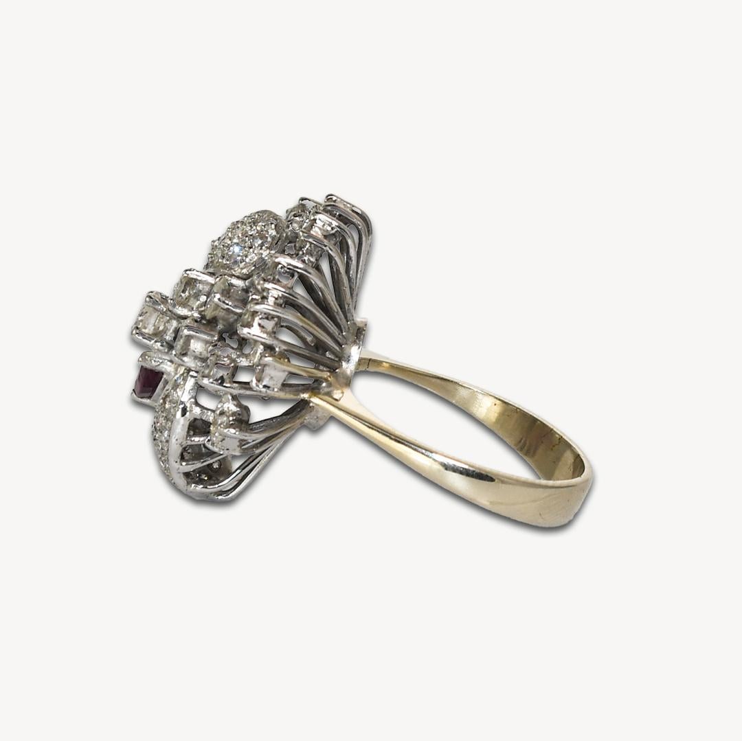 Women's 14 Karat White Gold Estate 1.00 Carat Diamond and 0.60 Carat Ruby Ring For Sale